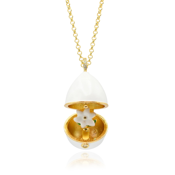 Easter Pop Κολιέ Αβγό με λευκό σμάλτο και λουλουδάκι