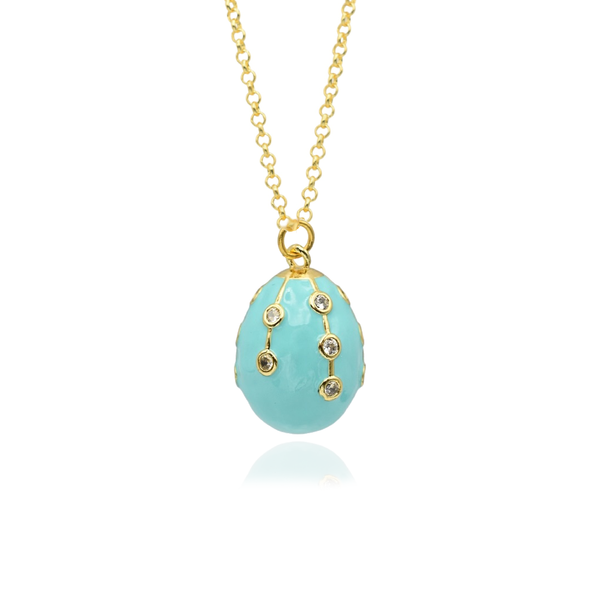 Egg-stra Sparkle Κολιέ Αβγό με πέτρες και τιρκουάζ σμάλτο