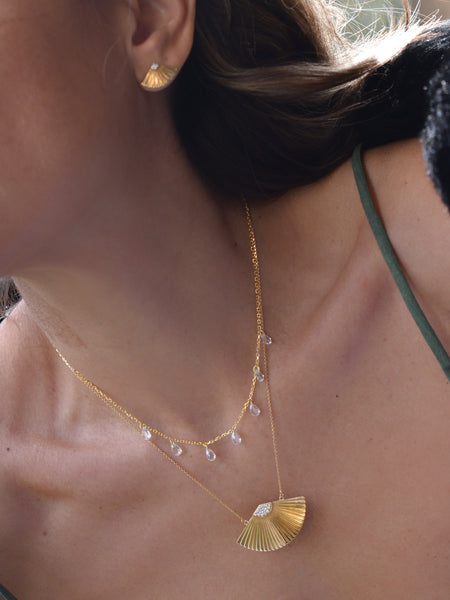 Eos Κολιέ βεντάλια με λευκές πέτρες