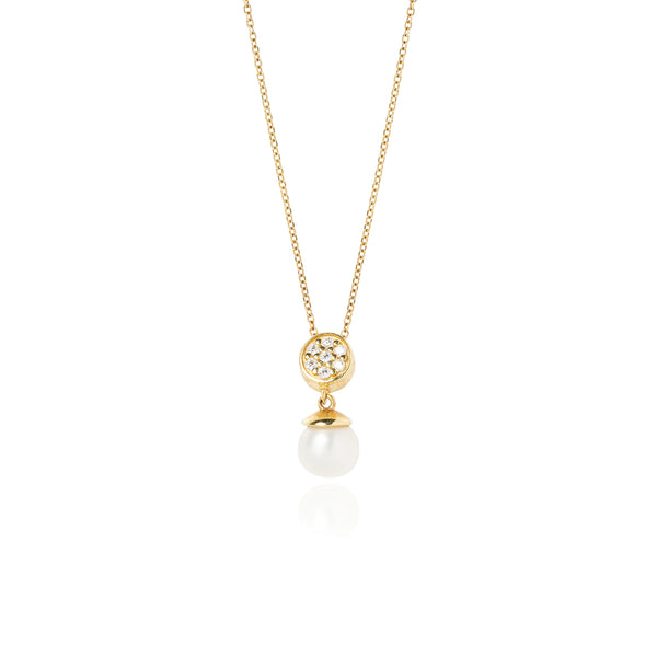 Lily Κολιέ χρυσό 9K με μαργαριτάρι και λευκές πέτρες