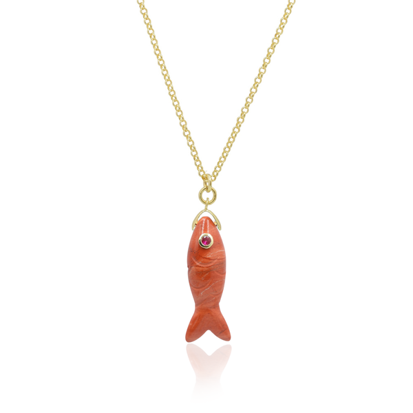 Under Water Treasure Κολιέ με ψάρι κόκκινο ίασπη