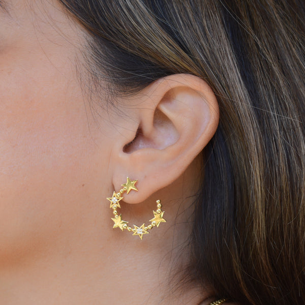 Astral Σκουλαρίκια με αστεράκια και λευκές πέτρες