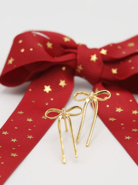 Kiss & Bow Σκουλαρίκια φιογκάκια με λευκές πέτρες