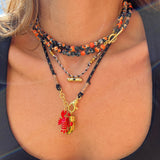 Spirit Charm Κολιέ Κορδόνι πλεξούδα με talisman στοιχείο με μαύρη πέτρα