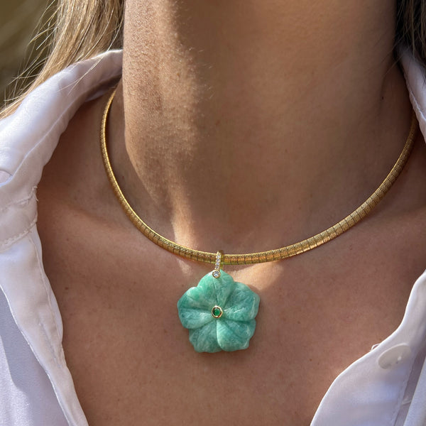 Aqua Bloom Κολιέ με λουλούδι αμαζονίτη