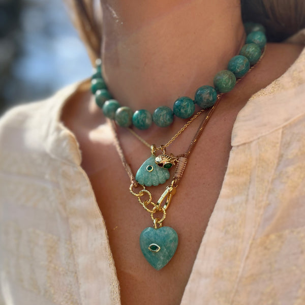 Ocean Heart Κολιέ Κορδόνι με καρδιά αμαζονίτη