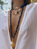 Wave Κολιέ με πέτρες lapis lazuli και χρυσό αχινό