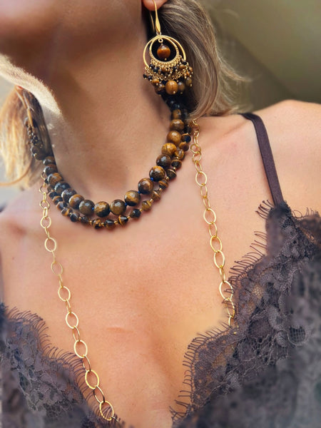 Praline Grande Κολιέ με πέτρες μάτι της τίγρης