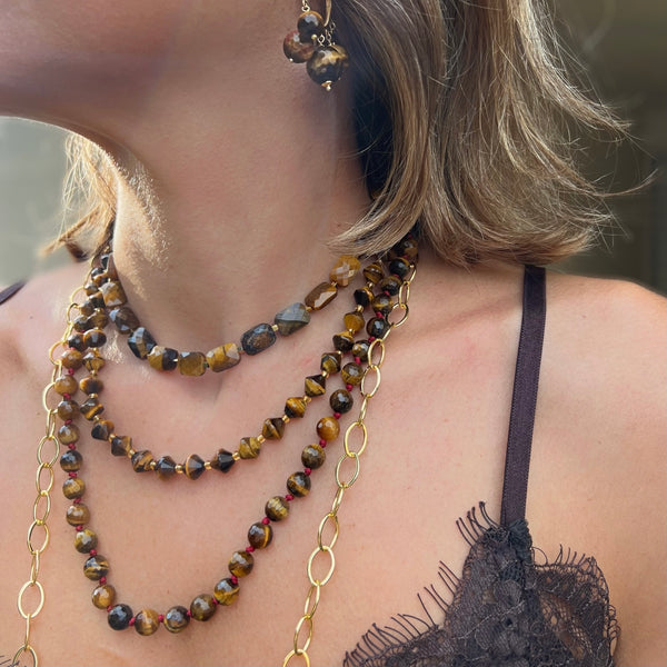 Praline Bordeaux Κολιέ με πέτρες μάτι της τίγρης