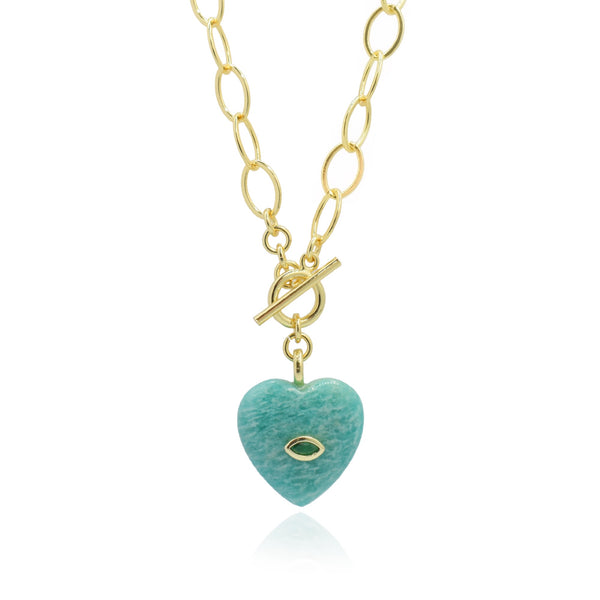 Ocean Heart Κολιέ με καρδιά αμαζονίτη