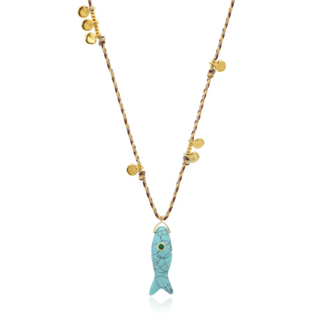 Under Water Treasure Κολιέ Κορδόνι με ψάρι τιρκουάζ