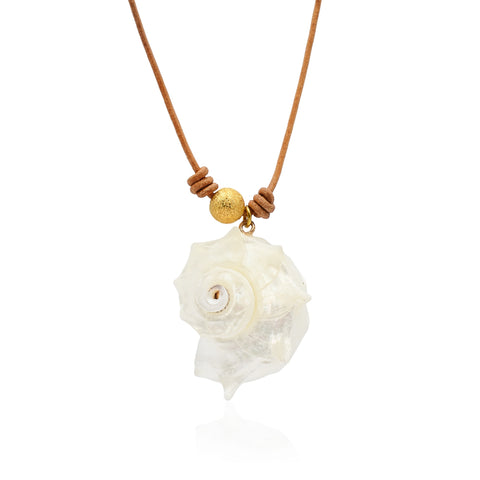 Ocean Amulet Κολιέ φυσικό δέρμα με φυσικό κοχύλι