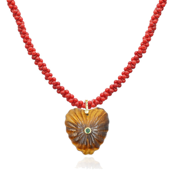 Coral Aethra Κολιέ κοράλλι με καρδιά μάτι τίγρης