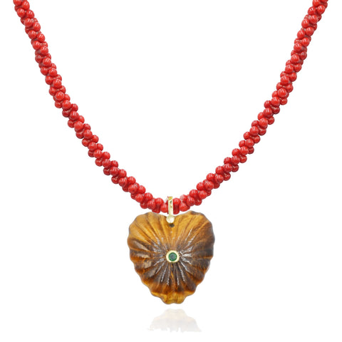 Coral Aethra Κολιέ κοράλλι με καρδιά μάτι τίγρης