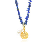 Wave Κολιέ με πέτρες lapis lazuli και χρυσό αχινό