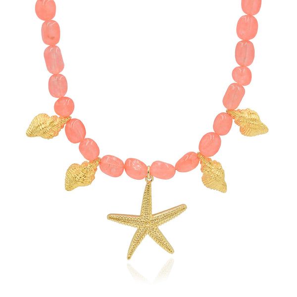 Sea Star Κολιέ με κοχύλια, αστερία και πέτρες αχάτη