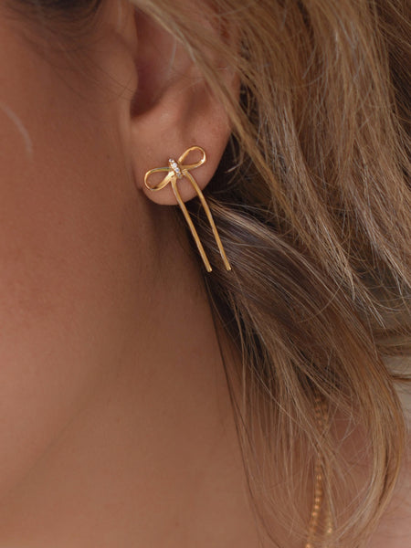 Kiss & Bow Σκουλαρίκια φιογκάκια με λευκές πέτρες