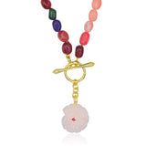 Ammonitis Κολιέ με rose quartz στοιχείο και πέτρες αχάτη multicolor