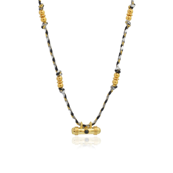 Spirit Charm Κολιέ Κορδόνι πλεξούδα με talisman στοιχείο με μαύρη πέτρα