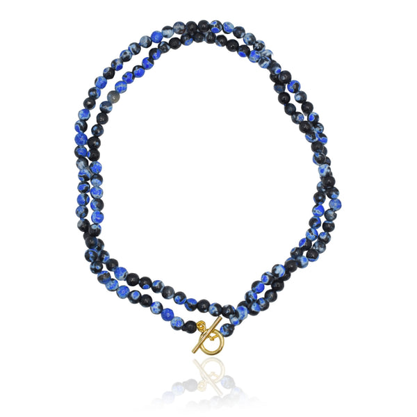 Mosaic Wrap Κολιέ με μπλε και λευκές πέτρες αχάτη
