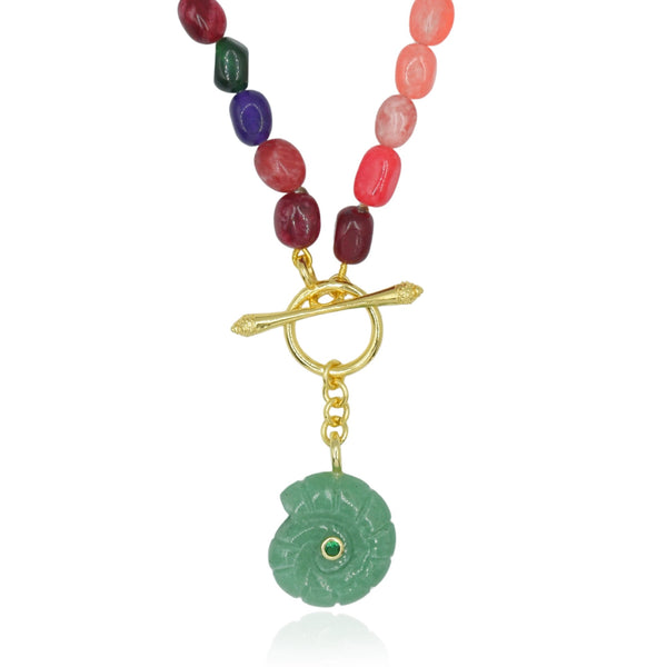 Ammonitis Κολιέ με αβεντουρίνη στοιχείο και πέτρες αχάτη multicolor