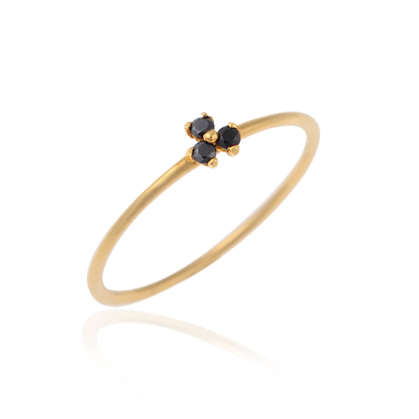 Flower Petal Black Δαχτυλίδι χρυσό 14Κ με μαύρες πέτρες