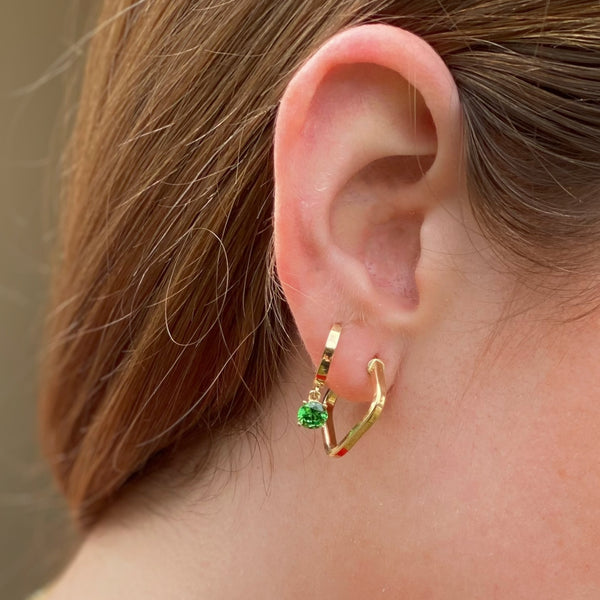Spirit Σκουλαρίκια κρικάκια χρυσό 14K με πράσινη πέτρα
