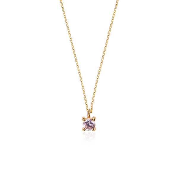 Pink Diana Necklace Κολιέ μονόπετρο χρυσό 14Κ με ροζ πέτρα